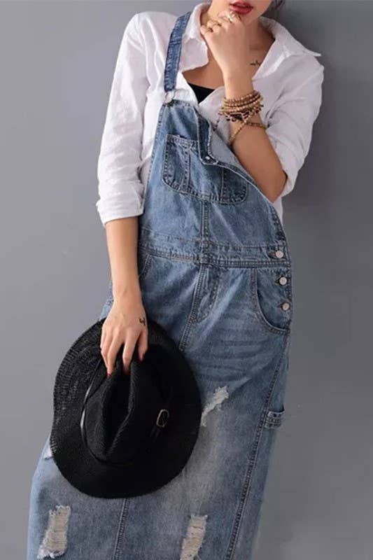 white christmas dresses Ripped Denim Overall Dress – Qualuxe Store main image 1