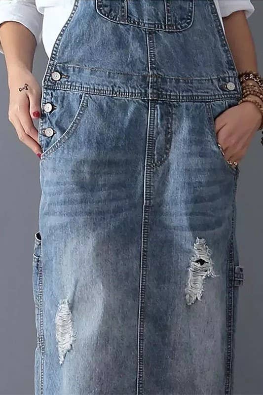 white christmas dresses Ripped Denim Overall Dress – Buddhatrends