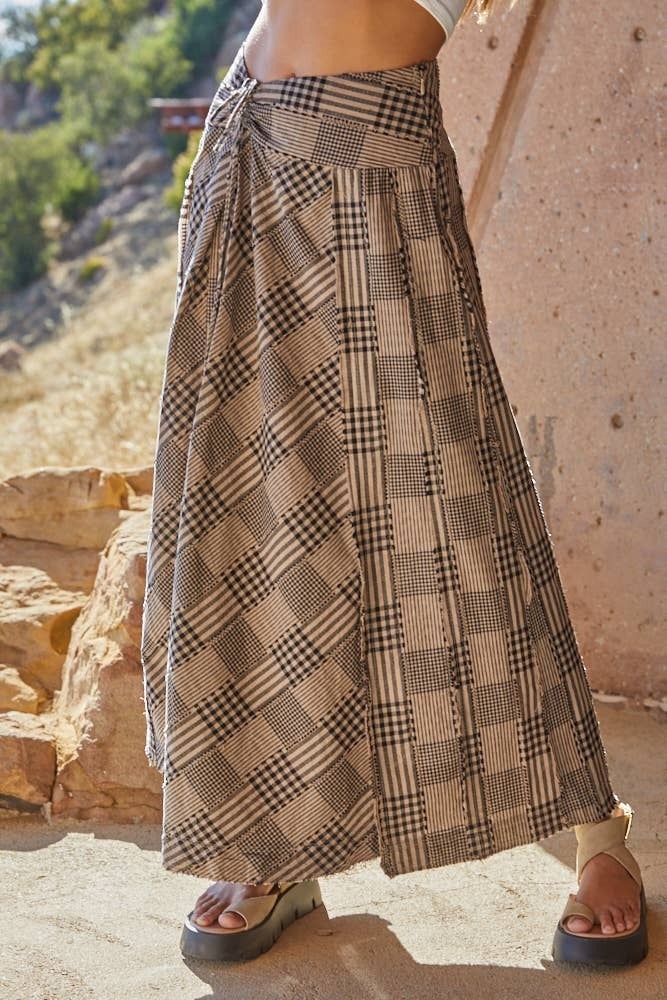 L5753 - Retro Plaid Woven Long Skirt