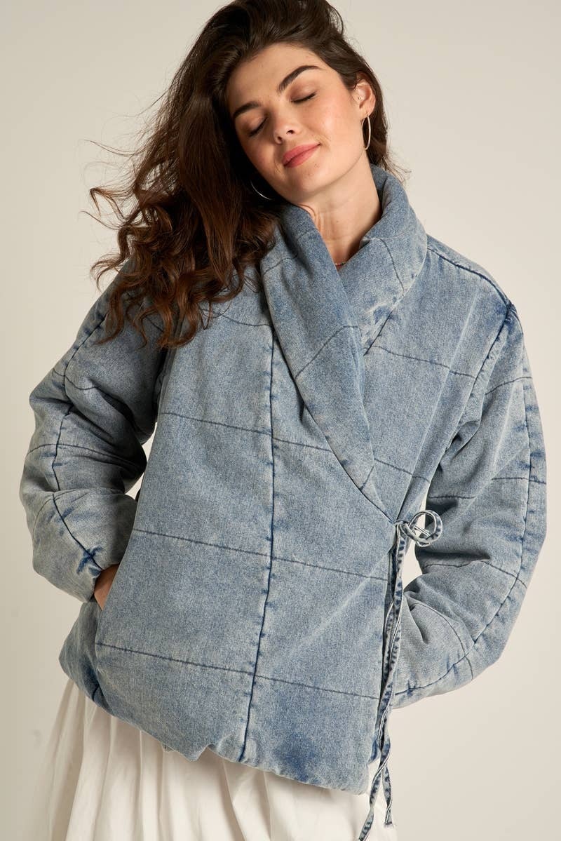 Denim wrap jacket outlet